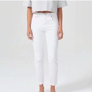 NWT AGOLDE Willow Mid rise Crop Stretch 5 Pocket Trendy stylish white jeans 25